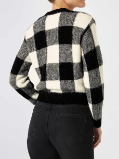 Kurzer Damen-Cardigan mit Schmuckknöpfen und Vichy-Print