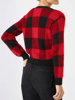 Kurzer Damen-Cardigan mit Schmuckknöpfen und Tartan-Print
