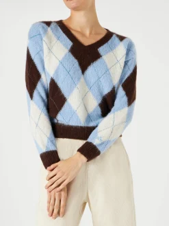 Kurzer Damenpullover mit Argyle-Muster