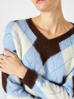 Kurzer Damenpullover mit Argyle-Muster