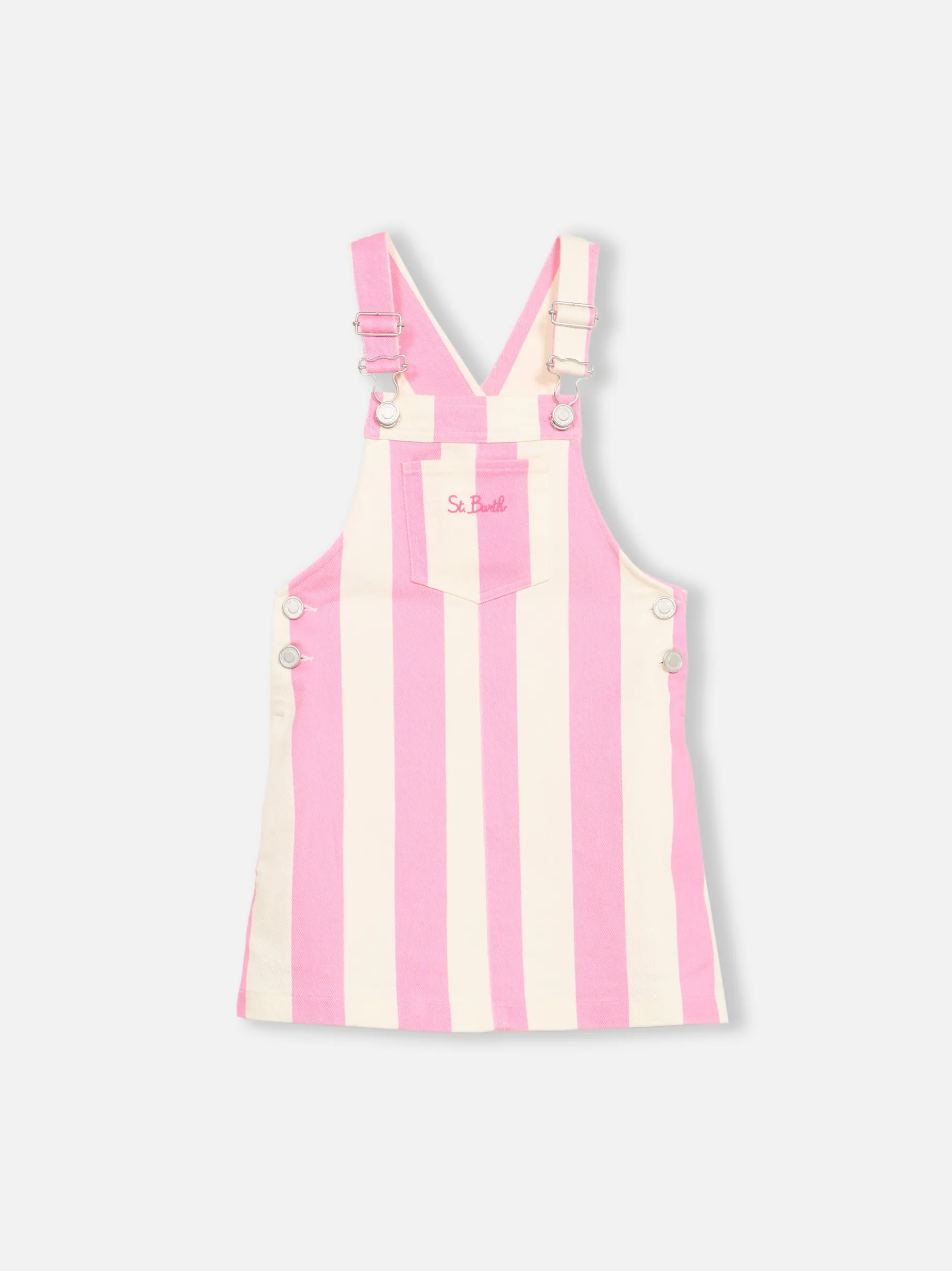 Kurzer Jeans-Overall mit rosa Streifen für Mädchen, Tecla Jr