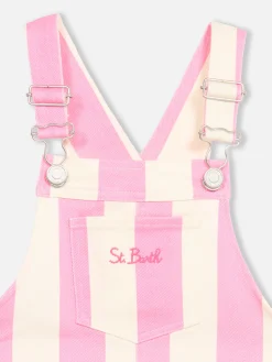 Kurzer Jeans-Overall mit rosa Streifen für Mädchen, Tecla Jr