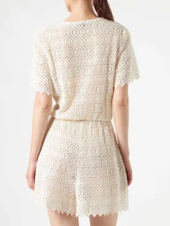 Kurzer Jumpsuit aus cremefarbener Spitze