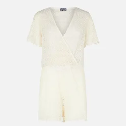 Kurzer Jumpsuit aus cremefarbener Spitze