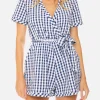 kurzer Overall Blauer Vichy-Print