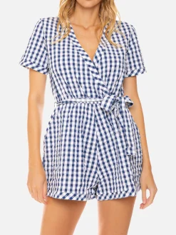 kurzer Overall Blauer Vichy-Print