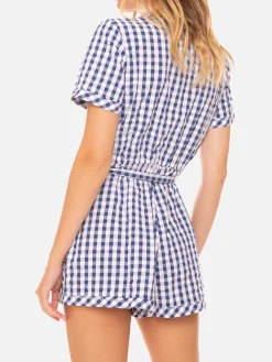 kurzer Overall Blauer Vichy-Print