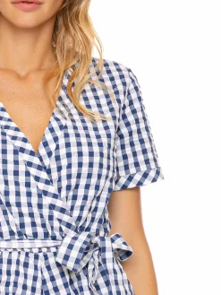 kurzer Overall Blauer Vichy-Print
