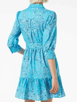 Kurzes Baumwollkleid Daisi mit Bandanna-Print und Stickereien