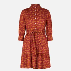 Kurzes Baumwollkleid Daisi mit Animalier-Print und Stickereien