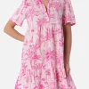 Kurzes Damenkleid aus Baumwoll-Voile Siara mit Toile de Jouy-Print