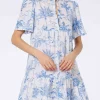 Kurzes Damenkleid aus Baumwoll-Voile Siara mit Toile de Jouy-Print