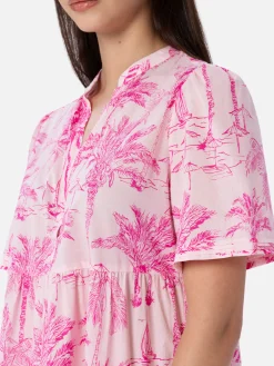 Kurzes Damenkleid aus Baumwoll-Voile Siara mit Toile de Jouy-Print