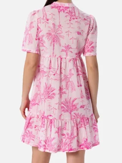 Kurzes Damenkleid aus Baumwoll-Voile Siara mit Toile de Jouy-Print