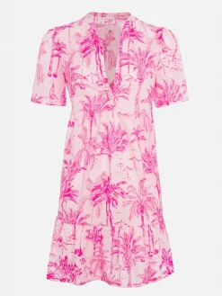 Kurzes Damenkleid aus Baumwoll-Voile Siara mit Toile de Jouy-Print