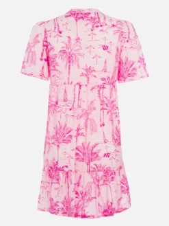 Kurzes Damenkleid aus Baumwoll-Voile Siara mit Toile de Jouy-Print