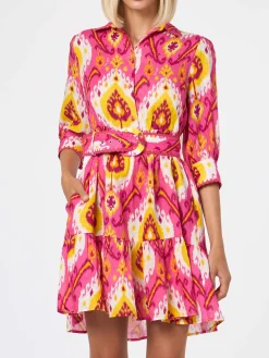 Kurzes Damenkleid aus Leinen Daisi mit Ikat-Print