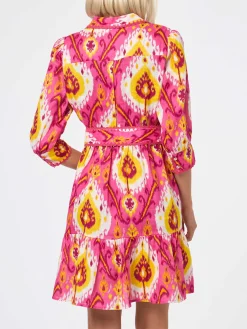 Kurzes Damenkleid aus Leinen Daisi mit Ikat-Print