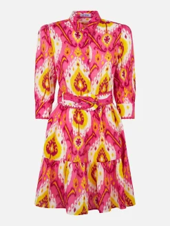 Kurzes Damenkleid aus Leinen Daisi mit Ikat-Print