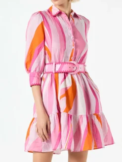 Kurzes Leinenkleid mit Wellenprint Daisi