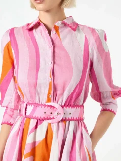 Kurzes Leinenkleid mit Wellenprint Daisi