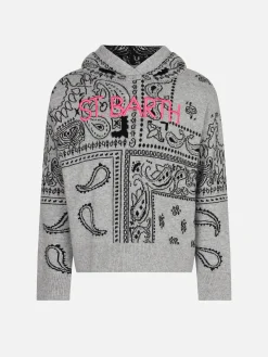 Kurzes Strick-Hoodie für Mädchen mit Bandana-Print