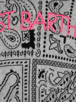 Kurzes Strick-Hoodie für Mädchen mit Bandana-Print