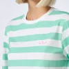 Kurzes T-Shirt für Damen mit Streifen in Aquamarin und Weiß