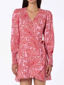 Kurzes Wickelkleid aus Leinen Brilly mit Paisley-Print