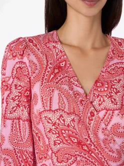 Kurzes Wickelkleid aus Leinen Brilly mit Paisley-Print