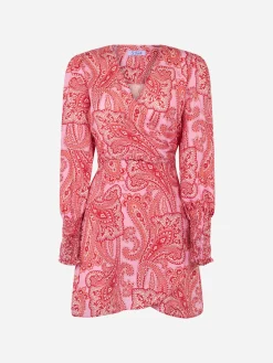 Kurzes Wickelkleid aus Leinen Brilly mit Paisley-Print