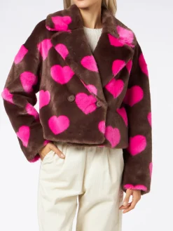 Kurzpelzjacke für Damen mit Herzprint