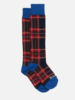 Lange Herrensocken mit blauem Schottenmuster