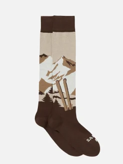 Lange Herrensocken mit Courchevel-Postkartendruck