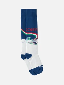 Lange Herrensocken mit Cortina-Skifahrer-Print
