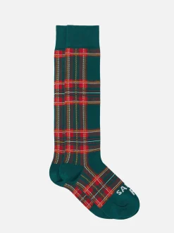 Lange Herrensocken mit grünem Schottenmuster
