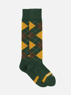 Lange Herrensocken mit grünem Argyle-Print