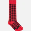 Lange Herrensocken mit rot-schwarzem Karomuster