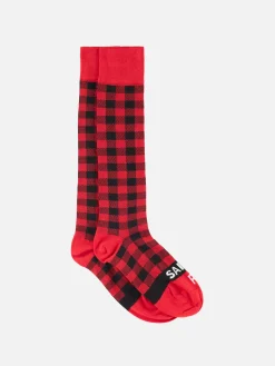 Lange Herrensocken mit rot-schwarzem Karomuster