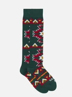 Lange Herrensocken mit rotem und gelbem Ethnomuster