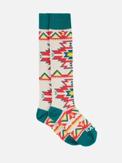 Lange Herrensocken mit rotem und gelbem Ethnomuster