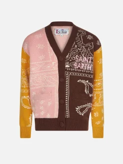 Lange Strickjacke für Mädchen mit Bandana-Print