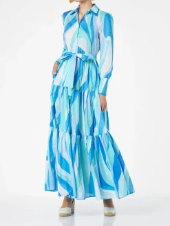 Langes Damenkleid Jensen mit Wellenprint