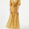 Langes Kleid Bliss aus Baumwolle und Seide mit geometrischem Print