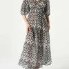 Langes Kleid Bliss aus Baumwolle und Seide mit Ikat-Print