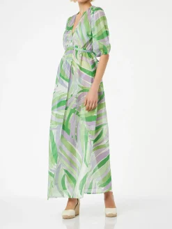 Langes Kleid Bliss aus Baumwolle und Seide mit Palmenprint