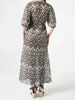 Langes Kleid Bliss aus Baumwolle und Seide mit Ikat-Print