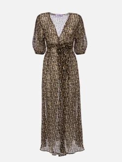 Langes Kleid Bliss aus Baumwolle und Seide mit Animalier-Print