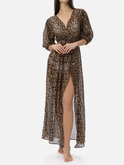 Langes Kleid Bliss aus Baumwolle und Seide mit Animalier-Print