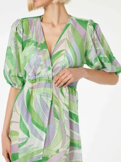 Langes Kleid Bliss aus Baumwolle und Seide mit Palmenprint